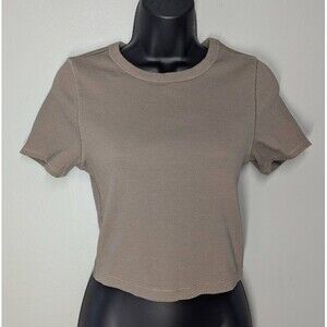 Everlane Ribbed Cropped Seamless Tee Brown Short Sleeved Top Size Medium